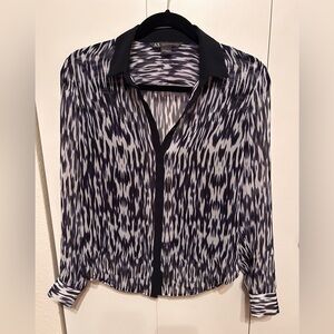 Elegant dark blue and White Patterned Blouse